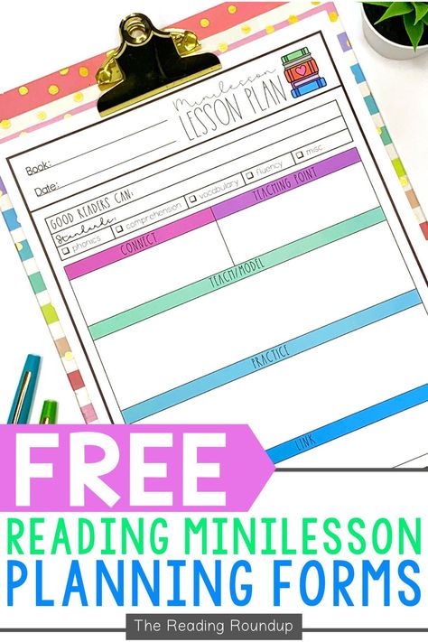 Reading mini-lessons are an essential part of the reading workshop. Through these lessons, teachers can teach an unlimited amount of skills and strategies - from phonics, to comprehension, to vocabulary, and even fluency. To be honest, it can be a bit overwhelming to even know where to begin! Find out more about the 4 types of reading mini-lessons to help you get started. Plus download the FREE printable lesson plan templates! #thereadingroundup #teacherfreebie #readingminilessons Mini Lesson Plan Template, Reading Mini Lessons, Teaching Comprehension, Upper Elementary Reading, Lesson Plan Template Free, Types Of Reading, Reading Lesson Plans, Vocabulary Instruction, Printable Lesson Plans