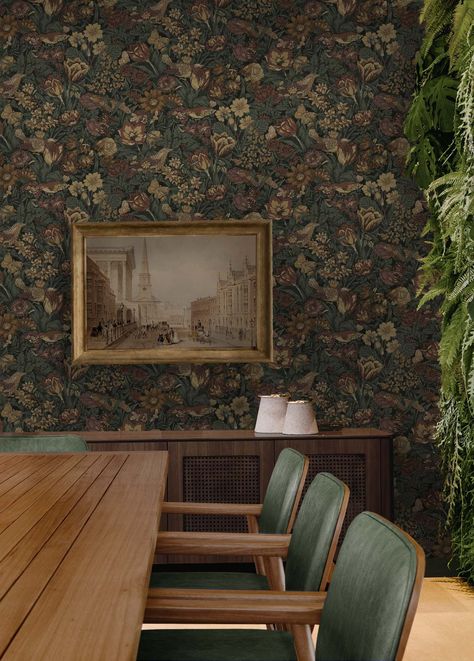 Venture into a blooming garden full of flora and fauna with this bird floral peel and stick wallpaper Dining Room Wallpaper, Drops Patterns, Room Wallpaper, Burke Decor, Wallpaper Roll, Stick Wallpaper, Floral Wallpaper, Peel And Stick Wallpaper, Interior Spaces