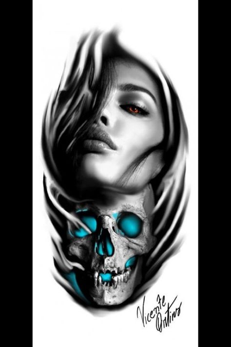 Tato Realis, Catrina Tattoo, Skull Girl Tattoo, Tattoo Wallpaper, Girl Face Tattoo, Realistic Tattoo Sleeve, الفن الرقمي, Horror Tattoo, Skull Tattoo Design