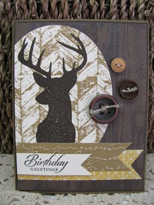 Giddy Stamper: Birthday Deer Mount ~ SSSC191 - Stamps: Remembering Christmas, Truly Grateful, Wetlands Ink: Baked Brown Sugar, Early Espresso Paper: Soft Suede, Baked Brown Sugar, Well Worn DSP, Sweater Weather DSP, Vanilla Accessories: Brushed Copper button, Naturals designer button, Pretty Print EF, Linen Thread Sweet Sunday, Dynamic Duos, Masculine Birthday Cards, Boy Cards, Mary I, Accessories Silver, Birthday Cards For Men, Stamping Up Cards, Male Cards