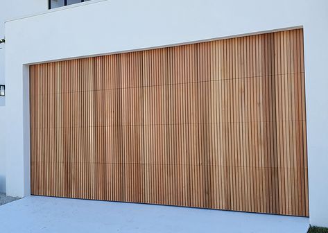 Timber Look Garage Doors Oak Garage Doors, Timber Garage Door, Cedar Garage Door, Timber Front Door, Contemporary Garage Doors, Sliding Garage Doors, Contemporary Garage, Timber Garage, Garage Door Panels