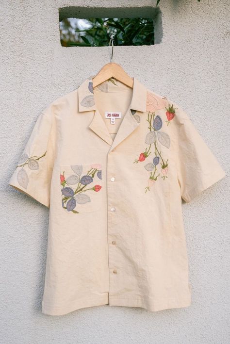 . Perfect for a night in or a casual day out. #menswear #loungeshirt / #Couture #Jess_Meany #Vintage_Applique #Stylish_Men_Wear Jess Meany, Vintage Applique, Stylish Men Wear, Embroidery Workshop, Lounge Shirt, Embroidered Shirts, Embroidery Shirt, Ladies Top, Estilo Chic