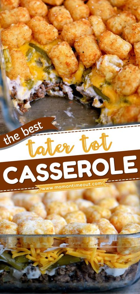 The BEST Tater Tot Casserole, dinner ideas, casserole recipes Best Tater Tot Casserole, Cheesy Tater Tot Casserole, Easy Tater Tot Casserole, Tater Tot Casserole Recipe, Tater Tot Recipes, Tater Tot Casserole Recipes, Tot Casserole, Tater Tot Casserole, Beef Casserole Recipes