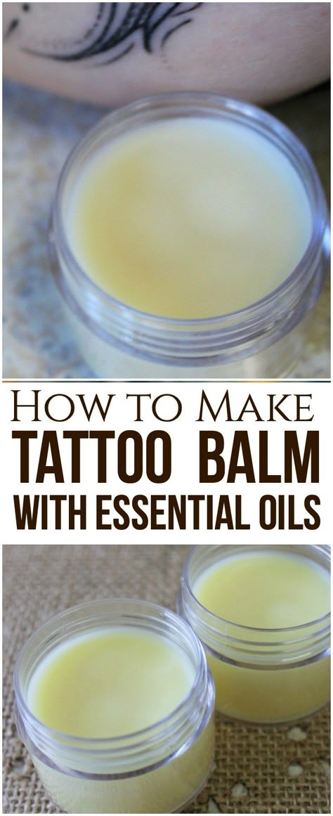 This Tattoo Care Balm with Essential Oils will help you care for your tattoo after getting inked, which helps preserve the life & vibrancy of the artwork. #tattoo #balm #essentialoils #yarrow #lavender #myrrh #DIY Cover Ups Tattoo, Homemade Tattoo, Tattoo Balm, Tattoo Healing, Witches Jar, Homemade Tattoos, Cream Tattoo, Balm Recipe, Tattoo Cream