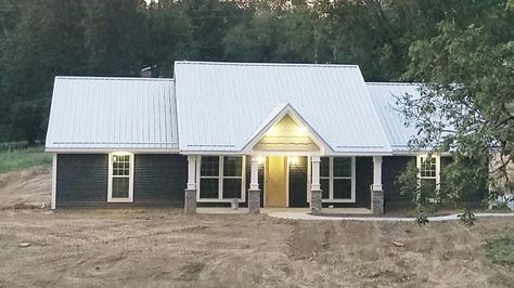 River House Exterior, Metal Roofs Farmhouse, Tin Roof House, Excavation Construction, Galvalume Roof, Galvanized Metal Roof, Metal Roof Panels, Metal Roof Houses, Galvanized Roofing