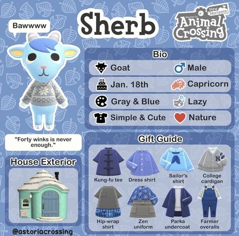 Animal Crossing Sherb Yard, Acnh Sherb Yard Guide, Acnh Sherb Gift Guide, Sherb Acnh Yard, Acnh Sherb Yard, Sherb Acnh, Sherb Animal Crossing, Acnh Gift Guide, Acnh Characters