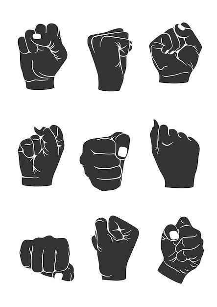 Vector raised fist hand illustrations se... | Premium Vector #Freepik #vector #fist #hand-illustration #gesture #hand-fist Fisted Hand Drawing, Knuckle Reference, Fist Clenched Reference, Balled Up Fist Drawing, Raising Hand Drawing Reference, Closed Fist Reference, Closed Fist Drawing Reference, Clenched Fist Drawing Reference, Fist Drawing Reference