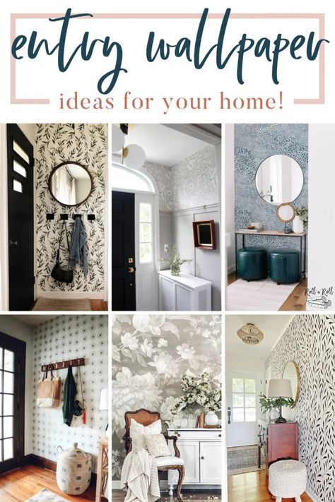 Get inspired with these entryway wallpaper ideas to transform your home's entrance. From bold patterns to textured elegance, create a stunning first impression. Funky Entryway Wallpaper, Wallpaper For Home Wall Entryway, Small Mudroom Wallpaper, Wallpaper Around Front Door, White Walls With Wallpaper Accent, Entry Room Wallpaper, Entrance Hall Ideas Wallpaper, Wallpaper Nook Living Room, Wallpaper And Gallery Wall