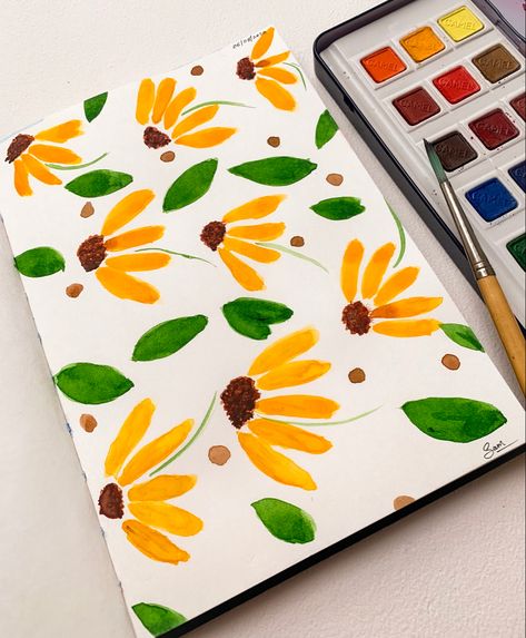 A quick simple floral pattern.🌼 Floral Easy Painting, Paintings For Beginners Easy, Simple Watercolor Paintings For Beginners, Simple Watercolor Paintings, Simple Flower Painting, Simple Floral Pattern, Paintings For Beginners, Easy Flower Painting, Simple Watercolor