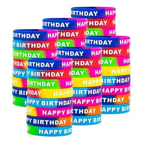 PRICES MAY VARY. EYE-CATCHING DESIGN - Happy birthday wristbands have 8 different styles, printed with happy birthday, splicing 2 colors, which can be seen clearly, colorful and funny to wear on hands. MATERIAL - These happy birthday rubber bracelets are made of silicone material, soft and comfortable to wear, durable to last for a long time. STRETCHY SIZE - These birthday wristbands each measure 2.56 inches in diameter and 0.5 inches in width. they can be well stretched according to your wrist Birthday Wristbands, Birthday Pencils, Teenager Party, Birthday Party Accessories, Classroom Birthday, Track Meet, Birthday Bracelet, Birthday Blessings, Colorful Birthday