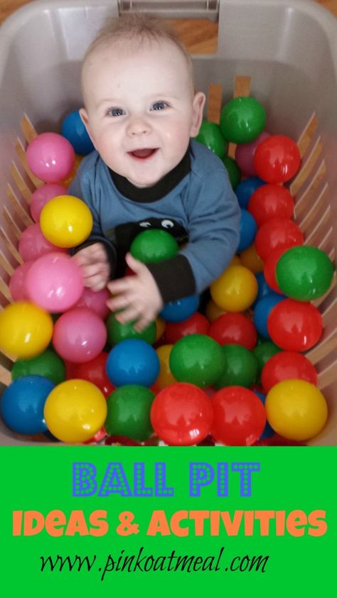 Who didn't love a ball pit and what a fun way for babies to get a new sensory experience!?!  Fun ideas on how to make a pit or utilize the balls for play! Maluchy Montessori, Infant Classroom, Baby Sensory Play, Baby Play Activities, Astuces Diy, Toddler Play, Play Ideas, Ball Pit, Toddler Fun