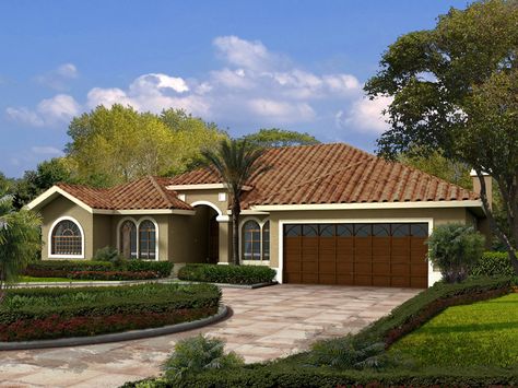 Delray Garden Florida Home  from houseplansandmore.com Stucco Floor, Chitre, Florida House Plans, Mediterranean House Plan, Mediterranean Style House Plans, Mediterranean House Plans, Stucco Homes, House Plans One Story, Single Story Homes