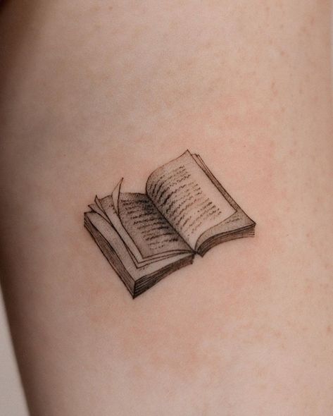 Vancouver Tattoo Artist - aiim | 📖 #booktattoo#realistictattoo#armtattoo#vancouvertattoo#vancouver#canadatattoo#book | Instagram Realism Book Tattoo, Book Girl Tattoo Ideas, Cookbook Tattoo, Author Tattoo Ideas, Booklover Tattoo Small, Vintage Book Tattoo, Book Theme Tattoo, Book Tattoo Minimalist, Minimalist Book Tattoo