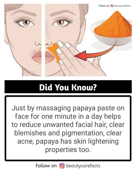 Deep Cleaning Face Mask Diy, Papaya For Face, Papaya Face Mask Homemade, Diy Hair Removal Cream, Papaya For Skin, Papaya Face Mask, Natural Facial Hair Removal, Diy Hair Removal, Face Cream Diy