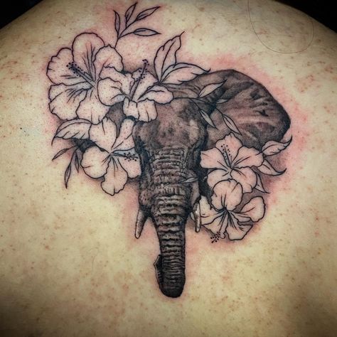 Elephant Hibiscus Tattoo, Simple Tattoos For Women, Hibiscus Tattoo, Elephant Tattoo Design, Elephant Tattoo, Cute Tattoos For Women, Elephant Tattoos, Leaf Art, Tattoo Idea