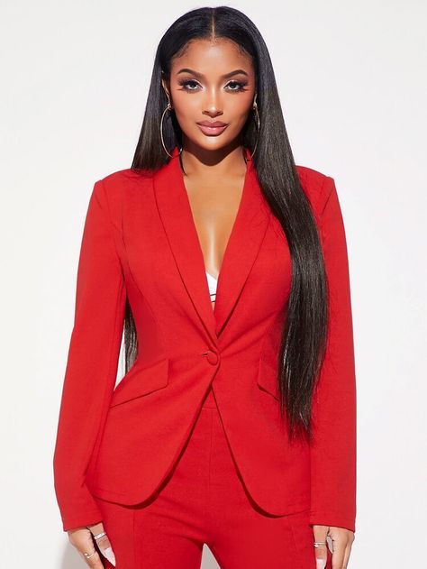 Free Returns ✓ Free Shipping✓. SHEIN SXY Solid Shawl Collar Blazer- Women Blazers at SHEIN. Shawl Collar Blazer, Women Blazers, Single Button Blazer, Red Blazer, Women Shawl, Spring Women, Womens Blazers, Blazer Buttons, Blazer Dress