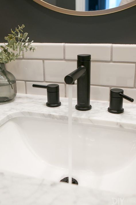 I just added a matte black faucet to my bathroom! Come check out the one I chose, along with other black bathroom faucets that are gorgeous! #blackfaucet #faucet #bathroom #DIYbathroom #bathroommakeover Black Bathroom Faucets, Black Faucets, Black Faucet Bathroom, Matte Black Bathroom Faucet, Spare Bathroom, Black Bathroom Faucet, Faucets Bathroom, Matte Black Faucet, Best Kitchen Design