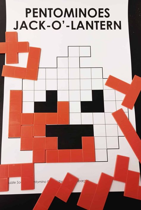 This jack-o'-lantern made from pentominoes is the perfect halloween puzzle for math class. In this math activity, students must work to arrange a standard set Halloween Math Activities, Halloween Puzzles, Cognitive Activities, Halloween Math, Halloween Activities For Kids, Math Activity, How To Make Lanterns, English Activities, Logic Puzzles