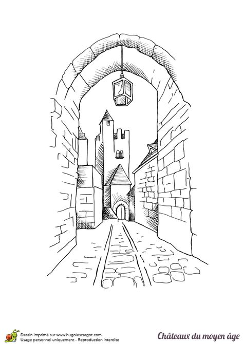 Dessin à colorier d’un passage vers un château du moyen âge Middle Ages Drawing, Middle Ages Art, Castle Illustration, Middle Ages, Castle, Illustration Art, Bullet Journal, Male Sketch, Gif