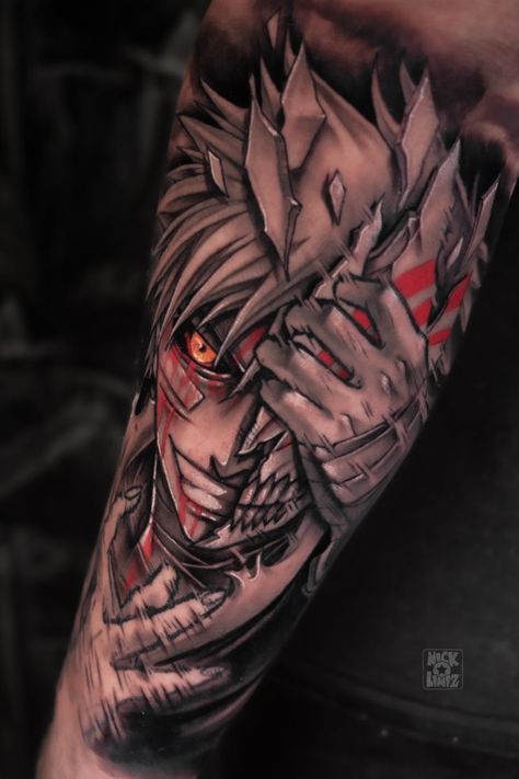 Ichigo Tattoo Hollow, Ichigo Hollow Tattoo Design, Ichigo Kurosaki Tattoo Ideas, Bleach Sleeve Tattoo, Bleach Mask Tattoo, Bleach Hollow Tattoo, Ichigo Half Hollow Mask, Mens Anime Tattoo, Ichigo Kurosaki Tattoo Design