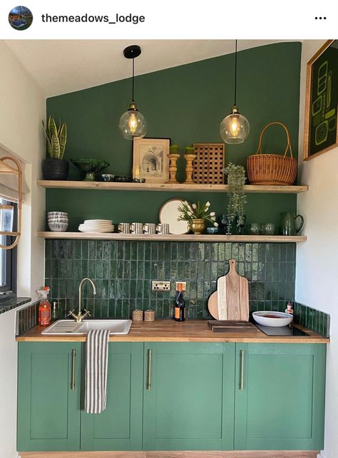 Kitchen Wall Cabinets, Green Kitchen Cabinets, Green Cabinets, Kitchen Paint, Painting Kitchen Cabinets, Green Kitchen, Wooden Kitchen, Updated Kitchen, Kitchen Cupboards