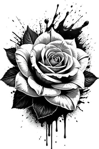 White rose with black paint splash reali... | Premium Psd #Freepik #psd #white-rose #tattoo-design #rose-logo #rose-art Tattoos With Roses For Men, Cover Up Tattoos Flowers, Sketches Of Roses, Tattoo With Background, Tattoo Rose Designs, Black Rose Painting, Black Background Drawing, Crazy Sketches, Rose Tats