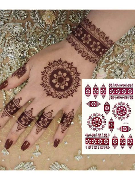 Disposable Temporary Tattoo Stickers Fake Tattoo For Women Hand Tattoo Diy Body Art Decals Black FridayI discovered amazing products on SHEIN.com, come check them out! Tattoos For Hand, Mehndi Stickers, Hena Designs, Wedding Body, Brown Henna, Design Stickers, Henna Tattoos, Hand Mehndi, Paper Sticker