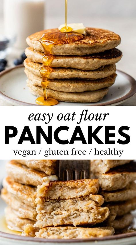 Gluten Free Vegan Pancakes Easy, Oat Flour Pancakes No Egg, Vegan Oats Pancakes, Pulmotonia Recipes, Healthy Gf Pancakes, Oat Pancakes Healthy Vegan, Oatmeal Pancakes Without Eggs, Gluten Free Oat Pancakes, Oat Pancakes No Eggs