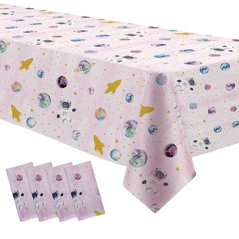 PRICES MAY VARY. 【Space Party Supplies Tablecloth】Get ready to blast off into an unforgettable space adventure with our pink & gold outer space decorations tablecloth! The captivating illustrations will spark the imagination of little astronauts and delight space enthusiasts of all ages that is sure to impress your guests 【Appropriate Size】4 pieces of outer space table decorations for party tablecloths set, the size of each space tablecloth for a birthday is 108 x 54 inches/ 274 x 137 cm, which Space Table Decorations, Outer Space Party Decorations, Space Decorations, Space Theme Classroom, Astronaut Baby, Space Party Decorations, Outer Space Decorations, Space Theme Party, Outer Space Party