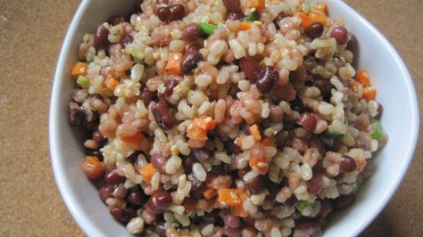 Uses 1/2 cup dry adzuki beans (aka azuki beans), 1 cup cooked brown rice, 1/4 cup pearl barley Azuki Bean Recipes, Adzuki Bean Recipe, Barley Salad Recipes, Vegan Bean Salad, Barley Rice, Barley Salad, Azuki Bean, Adzuki Beans, Healthy Sides