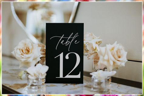 Looking to create a memorable first impression at your wedding? Check out these 14 stunning wedding welcome table ideas and tips that will wow your guests. From elegant floral arrangements to personalized signage, elevate your entrance with these creative decor ideas for your special day. Perfect inspiration for your wedding welcome table! Black Table Signs Wedding, Black Acrylic Wedding Signage, Table Numbers Wedding Black And White, Black Acrylic Welcome Sign Wedding, Black Wedding Table Numbers, Black And White Table Numbers Wedding, Black And Gold Table Numbers, Black Acrylic Table Numbers, Table Numbers Wedding Black