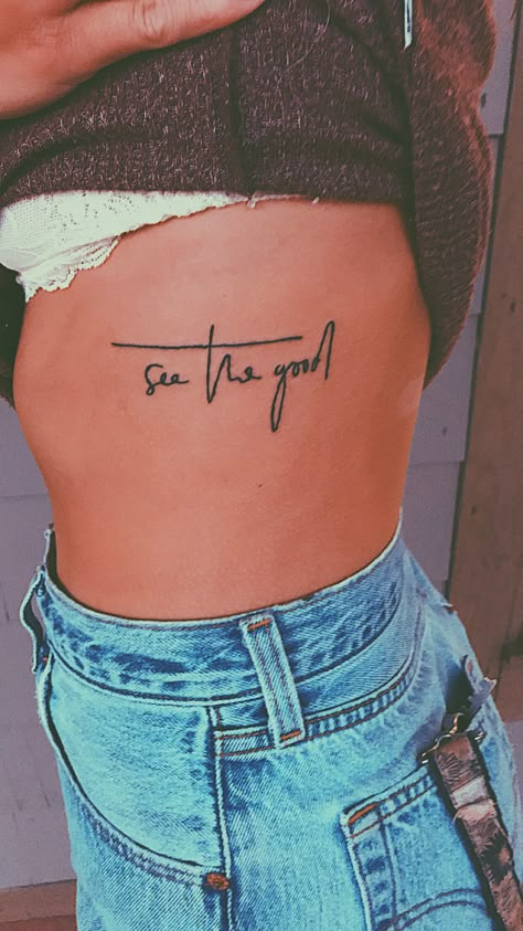 See The Good Rib Tattoo, Cute Small Bestie Tattoos, Leather Style Tattoo, Small Western Tats, Punchy Western Thigh Tattoos, Wrist Tattoos For Couples, Western Rib Tattoos For Women, Country Lyric Tattoos For Women, Tattoos On Buttcheek For Women