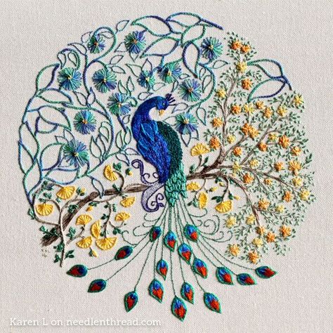 Coloring book embroidery - a gorgeous peacock! Click through for all the stitching tips!