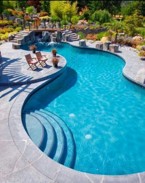 Love love Unique Pools, Pools Design, Backyard Pool Design, Pools Backyard Inground, Pool Remodel, Small Pool Design, Pool Waterfall, Luxury Pools, Pool Construction