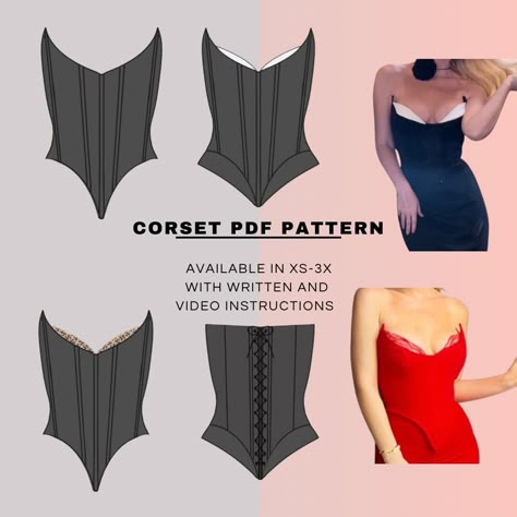 Corset sewing pattern Corset Top Diy Free Pattern, Pattern For Corset Top, Free Corset Pattern Pdf, Free Corset Top Pattern Pdf, Diy Corset Pattern, Corset Tank Top Pattern, Simple Corset Top Pattern, Hooded Dress Pattern, Diy Corset Top