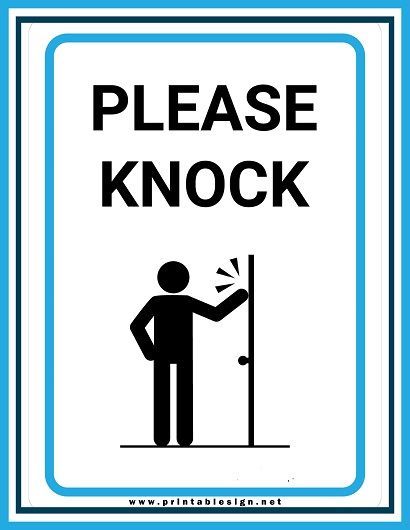 Done Please Knock Signs Printable | FREE Download Please Knock Sign Printable, Knock The Door Sign, Knock Before Entering Sign, Please Knock Sign, Wall Decor College, Printable Signs Free, Out Of Order Sign, Do Not Enter Sign, Classroom Wall Decor