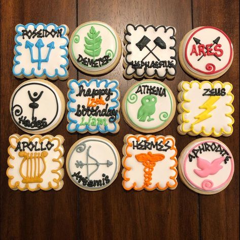 60th Birthday Sugar Cookies, Birthday Sugar Cookies Decorated, Percy Jackson Birthday, Greek Mythology Family Tree, Birthday Sugar Cookies, Book Fandoms Unite, Greek Mythology Humor, Blue Cookies, Baking Inspiration