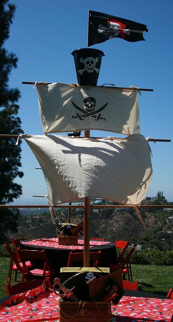 Pirate Ship Table Masts, via Flickr. Pirate Halloween Decorations, Pirate Halloween Party, Kids Pirate Party, Ship Mast, Hosting Events, Party Ideas For Adults, Caribbean Party, Pirate Wedding, Pirate Boats