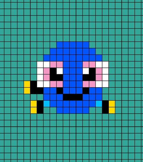 Pixel Art template of baby Dory from Disney Pixar Finding Dory Small Disney Pixel Art, Pixar Pixel Art, Disney Pixel Art Easy, Bluey Pixel Art, Easy Pixel Art Disney, Disney Pixel Art, Pixel Art Disney, Baby Dory, Pixel Beads