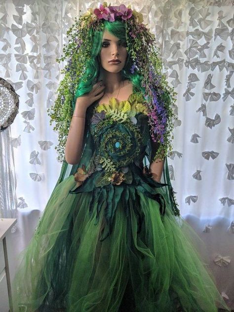 Bohemium Dress, Gaia Costume, Earth Headband, Mother Nature Costume Diy, Elemental Fairy, Costume Fleur, Nature Costume, Mother Nature Costume, Earth Elemental