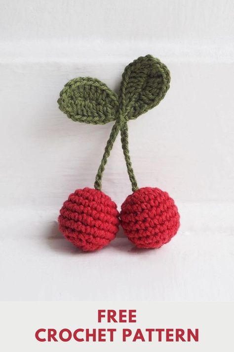 Easy pattern for beginers. Cute small easy pattern for beginners. Cherries Crochet Pattern, Crochet Cherry Pattern, Cherry Crochet Pattern, Toy Crochet Patterns, Crochet Cherry, Amigurumi Today, Cherry Pattern, Toy Crochet, Crochet Food