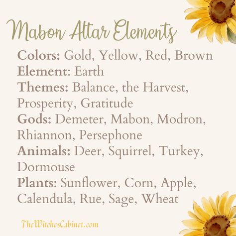 Animals Of Mabon, Mabon Spells, Mabon Altar Ideas, Mabon Blessing, Mabon Decor, Altar Elements, Witch Resources, Secular Witch, Autumn Equinox Ritual