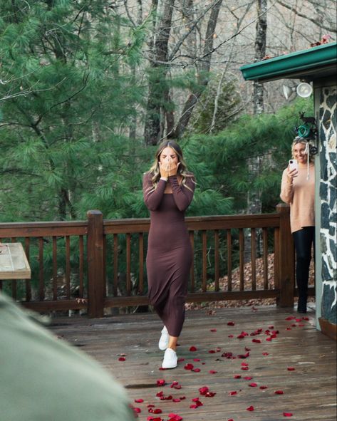 Proposal engagement outfit for fall, winter, cold. Long brown dress outfit. Fall dress. Proposal set up. Engagement surprise Brown Dress Outfit Fall, Long Brown Dress Outfit, Proposal Outfits For Her, Brown Dress Outfit, Proposal Outfit, Brown Dresses Outfit, Long Brown Dress, Engagement Surprise, Formal Casual Dresses