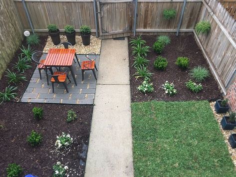 When I purchased my townhouse two years ago, the backyard was an overgrown eyesore. I removed all the bushes and trees, dug up 5 stumps myself 💪 and had 2 stumps ground professionally only because they whipped me!😖 So I had a clean grassy yard for a year and a half. My daughter, a landscape designer, designed my backyard. She came home one weekend and she, my son and I got the shovels out and started digging. we were able to finish the first phase which was the paved patio area. Every… Dirt Backyard, Glam Patio, Townhouse Backyard, Stone Backyard, Garden Tricks, Low Water Plants, Backyard Getaway, Gravel Patio, Simple Garden