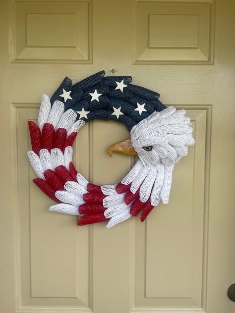 3D Eagle Head Patriotic wreath, Eagle/flag wreath Sentimental Decor, Patriotic Wreaths, Flag Wreath, Eagle Flag, Head Wreath, Wooden Stars, Clear Gloss, Patriotic Wreath, Virginia Beach Va