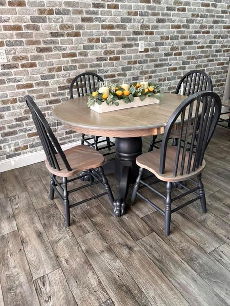 Stain Dining Room Table Diy, Redone Kitchen Table, Stain Dining Room Table, Painted Dining Table And Chairs, Dining Room Table Diy, Redone Kitchen, Distressing Furniture, Refinished Table, Table Redo