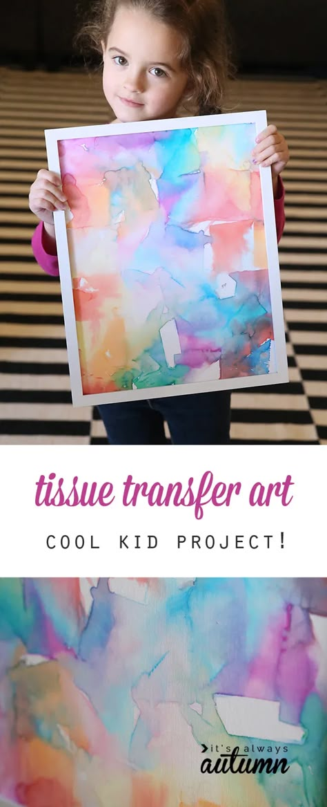 Tissue paper art is not only gorgeous, it's totally easy enough for kids to make! Fun kid's art project - perfect indoor activity for rainy days. Fun Kids Art Projects, Easy Kids Art Projects, Transfer Art, Tissue Paper Art, Easy Art For Kids, Art Projects For Kids, Camping Art, Summer Solstice, Preschool Art