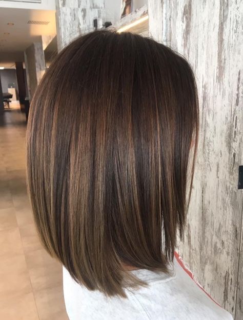 Round Lob Haircut, Long Bob Hairstyles Dark Hair, Side Part Brunette Hair, Brunette Straight Haircut, Balayage Bob Brunette Caramel, Long Bob Dark Hair, Bob Balayage Brunette, Long Bob Highlights, Long Bob Brown Hair