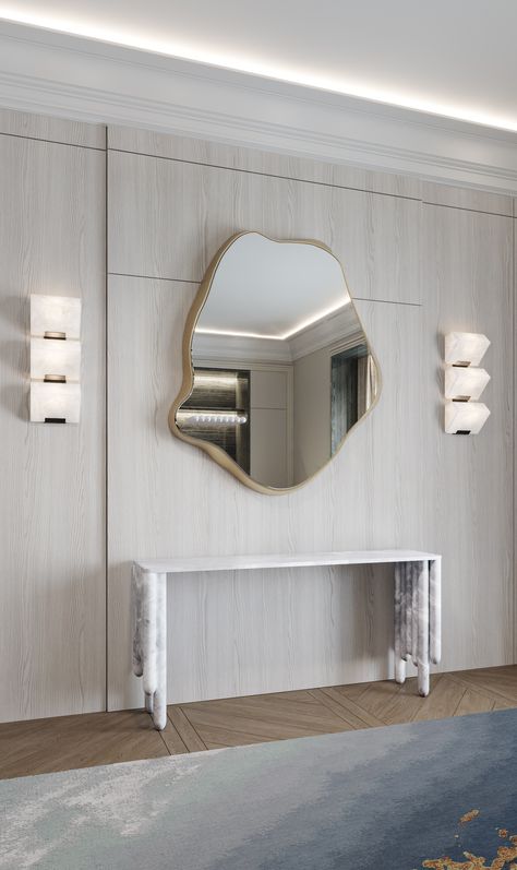 console table Modern Art Deco Furniture, Music Console, Unique Furniture Design, Architectural Studio, Marble Console, Decorative Mirrors, Holland Park, Entrance Foyer, Mirror Console