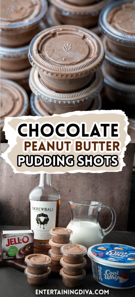 Peanut Butter Pudding Shots, Chocolate Peanut Butter Pudding, Chocolate Pudding Shots, Pudding Shot Recipes, Peanut Butter Pudding, Peanut Butter Whiskey, Jello Pudding Shots, Alcoholic Desserts, Butter Pudding